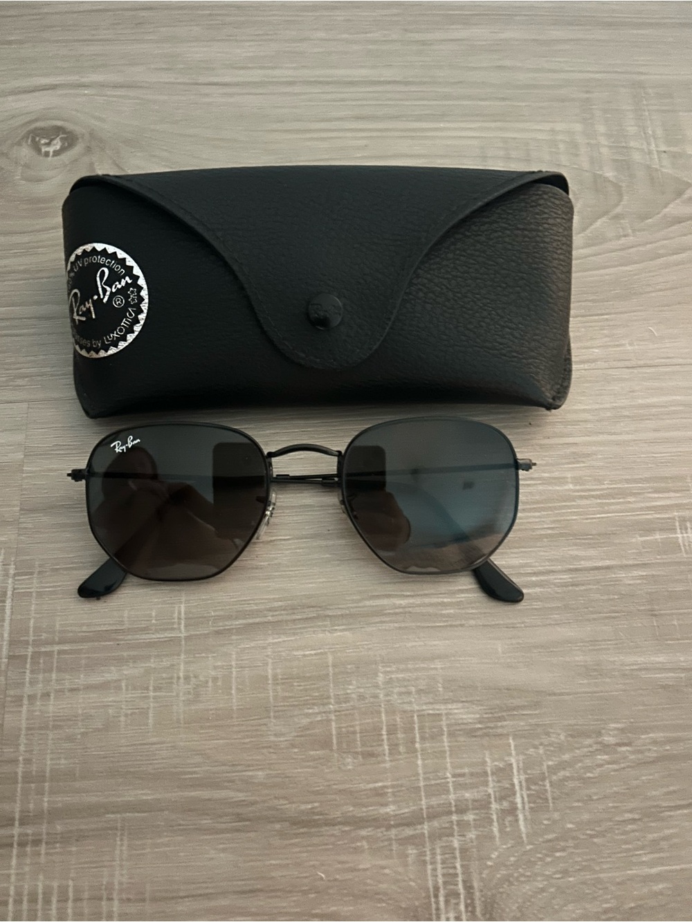 Hexagon Ray-Ban Black Sunglasses with Black Case